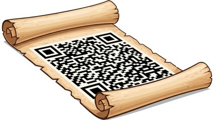 Ancient Scroll with QR Code Displayed on Parchment.