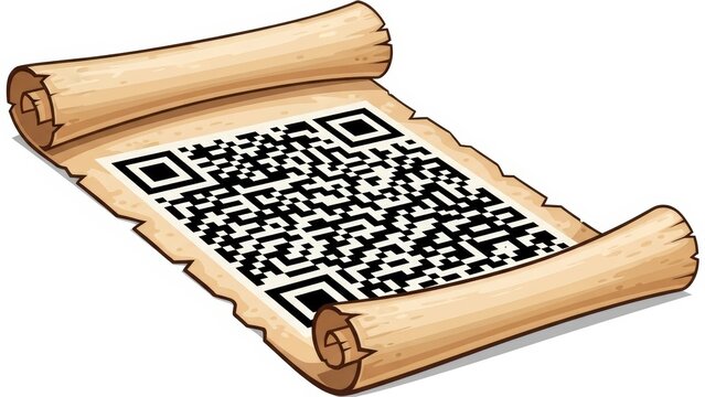 Ancient Scroll with QR Code Displayed on Parchment. - Powered by Adobe