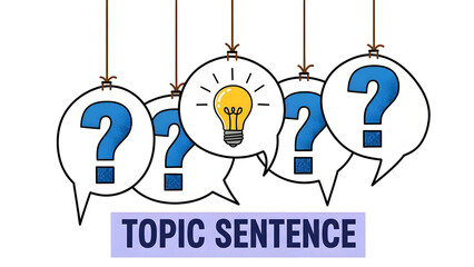 Speech bubbles with question marks and lightbulb on white background