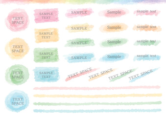 4色の淡い水彩風のデザインパーツセット