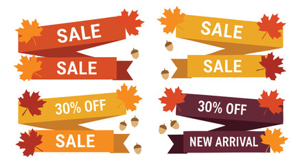 Vibrant autumn seasonal sale and discount promotional banner elements on a clean white background for marketing materials © khafid