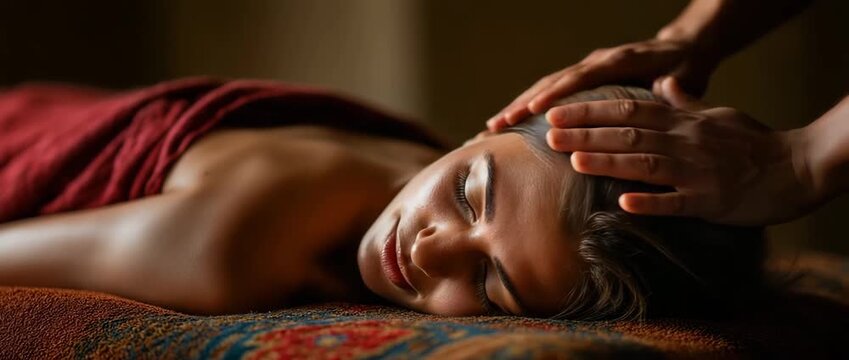 A young woman client receives a traditional Thai massage from a female therapist.