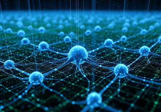 Futuristic digital rendering of a complex neural network and artificial intelligence system - Powered by Adobe