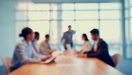 Diverse team collaborating in modern office space with large windows