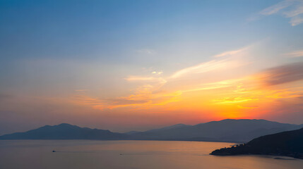 Fototapeta premium khaki. Scenic ocean landscape with a beautiful sunset over the horizon. inspiring travel planning, travel magazines, designed for travel destination branding, used by clinicians.