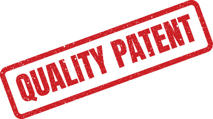 Textured red rubber stamp featuring QUALITY PATENT text, signifying intellectual property protection