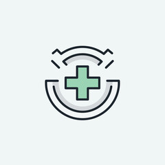 Obraz premium Green Medical Cross Shield with Signal Waves Icon.