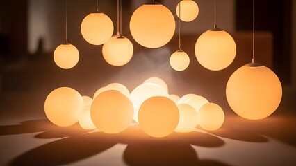 Warm glowing orbs create a magical, inviting atmosphere, illuminating a cozy space.