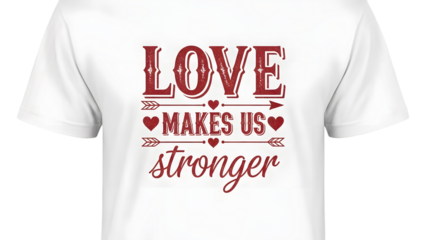 Tshirt with love makes us stronger text on isolated transparent background