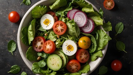 Photorealistic Fresh Healthy Salad with Vibrant Vegetables Top View