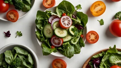 Photorealistic Fresh Healthy Salad with Vibrant Vegetables Top View