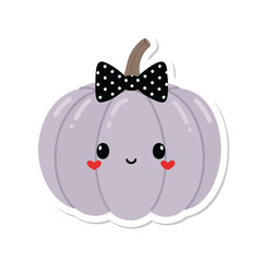 Adorable Pastel Purple Pumpkin Character with Polka Dot Bow an illustration for fall holidays and cute design elements