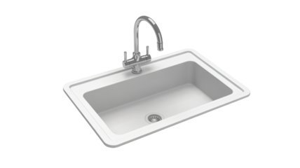 Modern kitchen sink with sleek faucet in clean minimalist design on white background for home renovation