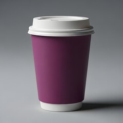 A purple disposable coffee cup with a white lid