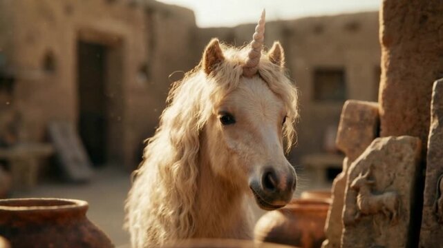 Close-up of a unicorn in an Indus Valley village