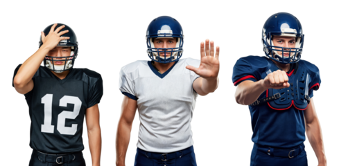 Three Male Football Players in Uniform: Displaying Emotions and Actions in a Dynamic Sports Setting