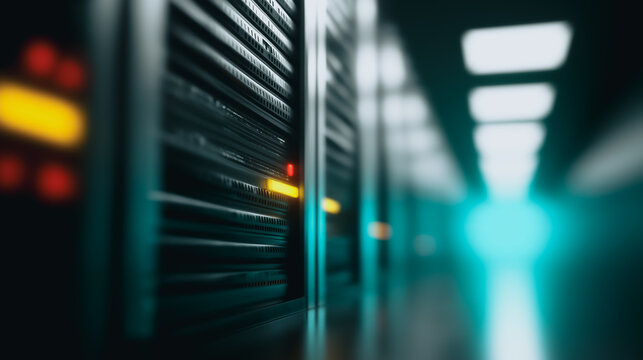 A technological marvel. A cutting-edge server room showcases a futuristic data center, highlighting the infrastructure that underpins the digital world. - Powered by Adobe