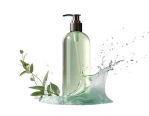 Refreshing Liquid Soap Dispenser with Natural Greenery and Water Splash.