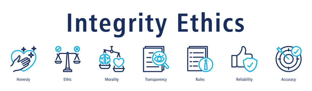 Integrity ethics icon vector concept with honesty, strong ethics, morality, transparency, rules, and reliable values for professional conduct.