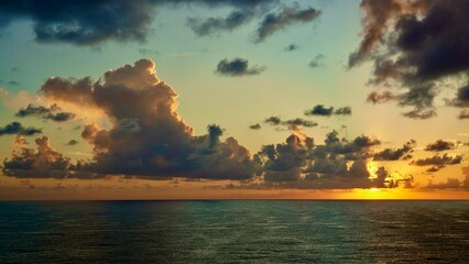 Dramatic sunset over the Caribbean Sea