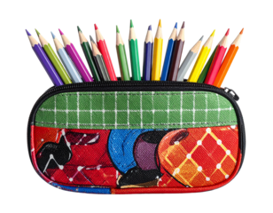 Colorful Pencil Case Filled With Assorted Pencils.