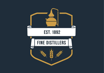 Obraz premium Retro distillery emblem est 1892 fine distillers graphic design element for branding and advertising purposes