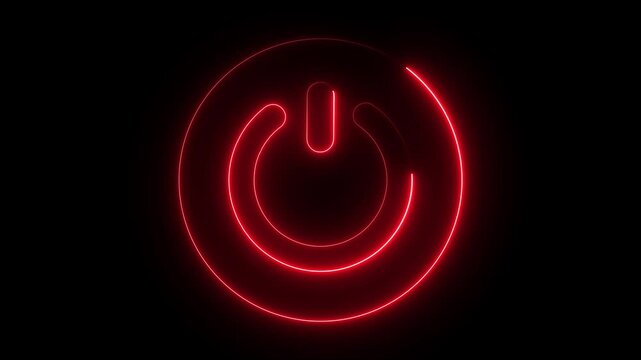 Animated glowing neon light power on and of icon. Glowing blue color power symbol. Social media, internet, mobile, web, technology concepts.Power button turning on and off on a dark background.