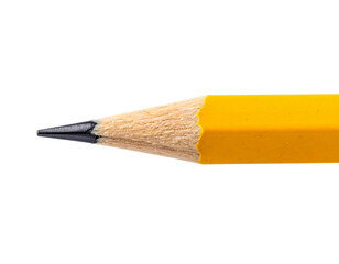 Close-up of a Sharpened Yellow Pencil Tip on White Background.