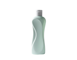 A light green bottle with a white cap and a wavy design.
