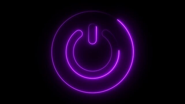 Animated glowing neon light power on and of icon. Glowing blue color power symbol. Social media, internet, mobile, web, technology concepts.Power button turning on and off on a dark background.