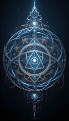 Sacred Golden Mandala with Cosmic Geometry, Mystical Star Symbol, Divine Alchemy Circle, Spiritual Energy Diagram, Luxury Esoteric Astrology Art on Dark Space Background