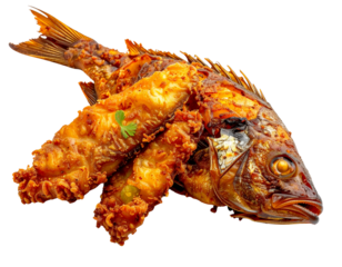 Crispy Golden Fried Whole Fish with Herbs.