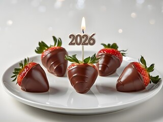2026 Celebration with Chocolate-Covered Strawberries and Candle