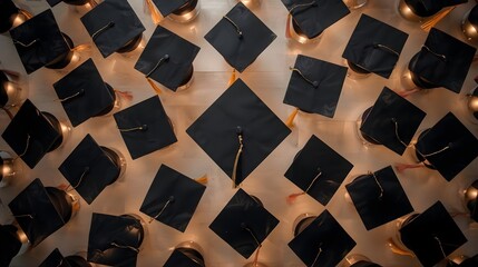 Aerial View of Graduation Caps Forming a Geometric Pattern