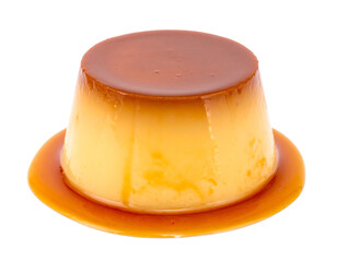 A Delicious Caramel Custard Dessert on a White Background.