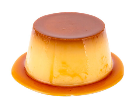 A Delicious Caramel Custard Dessert on a White Background.