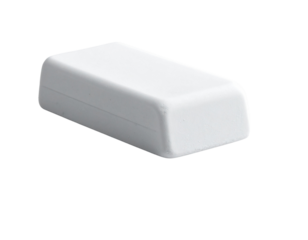 A simple white rectangular object with rounded edges isolated on a white background.