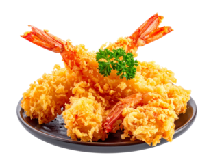 Crispy Fried Shrimp Tempura Platter with Parsley Garnish.