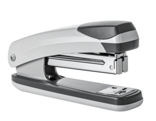 Modern Silver and Black Stapler Office Supply Isolated on White Background.