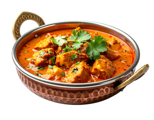 Delicious Indian Chicken Tikka Masala served in a traditional copper bowl.