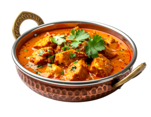 Delicious Indian Chicken Tikka Masala served in a traditional copper bowl.