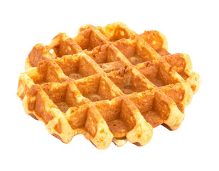 Golden Brown Waffle Isolated on White Background.