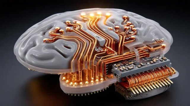 Brain Interface Technology: Exploring the innovative realm of human-computer interaction, a detailed illustration showcases a conceptual brain interface.