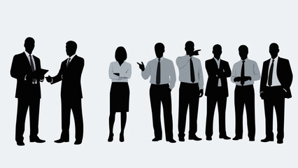 Diverse group of business professionals standing together in silhouette.