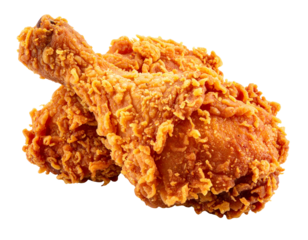 Crispy Golden Fried Chicken Drumsticks Isolated on White Background.
