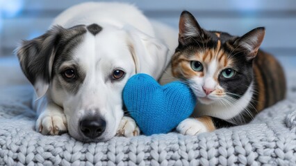 Dog and cat sharing a heart