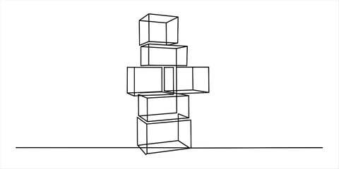 A minimalist outline drawing of six rectangular boxes stacked precariously Vector, illustration