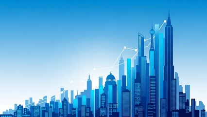 Futuristic Cityscape with Blue Tones and Glowing Data Connections.