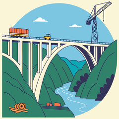 Fototapeta premium Bridge Construction over River Valley