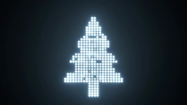 Glowing pixel art Christmas tree on a dark background, digital holiday decoration.